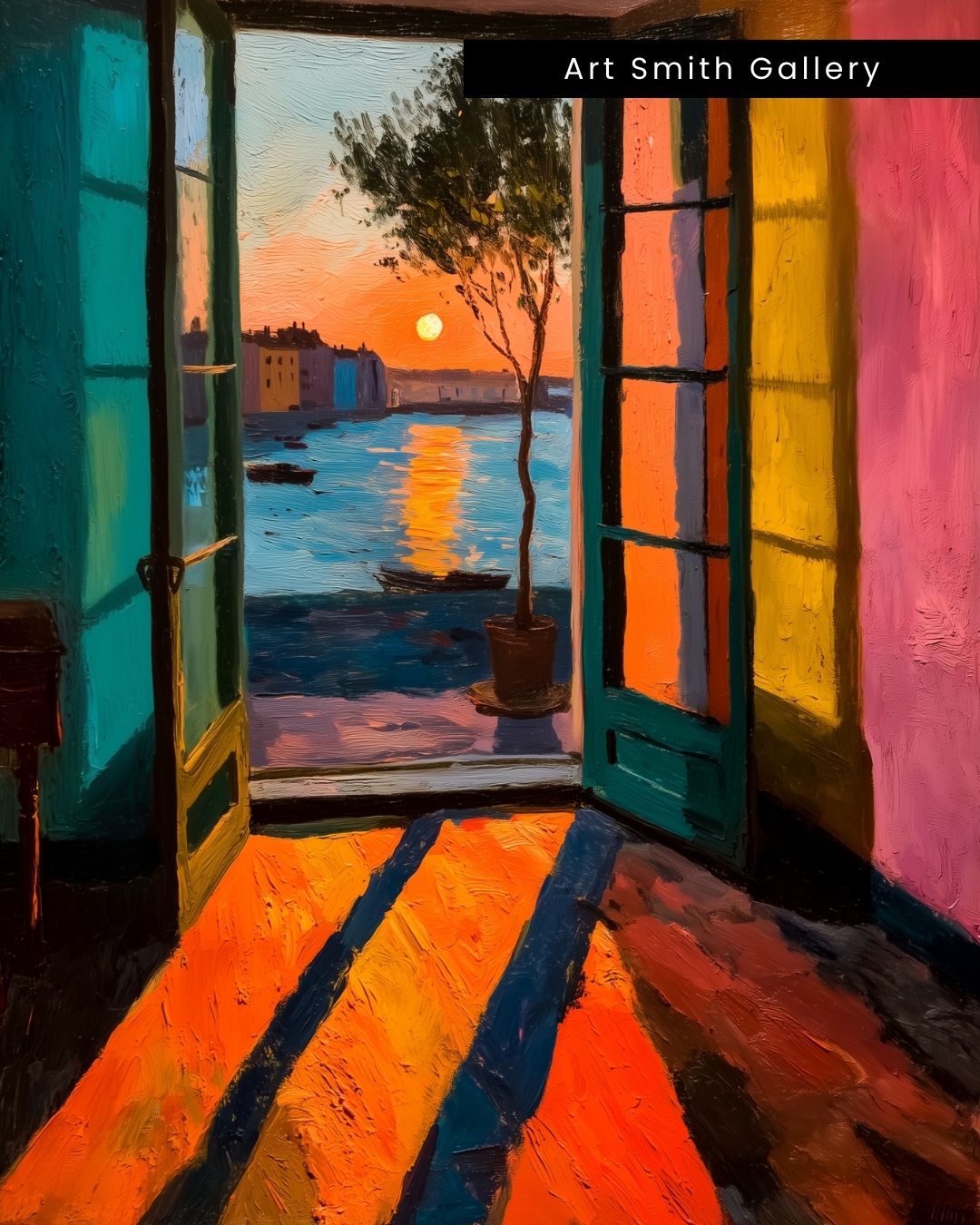 "Saffron Horizon" - Mediterranean Impasto Canvas Wall Art Print