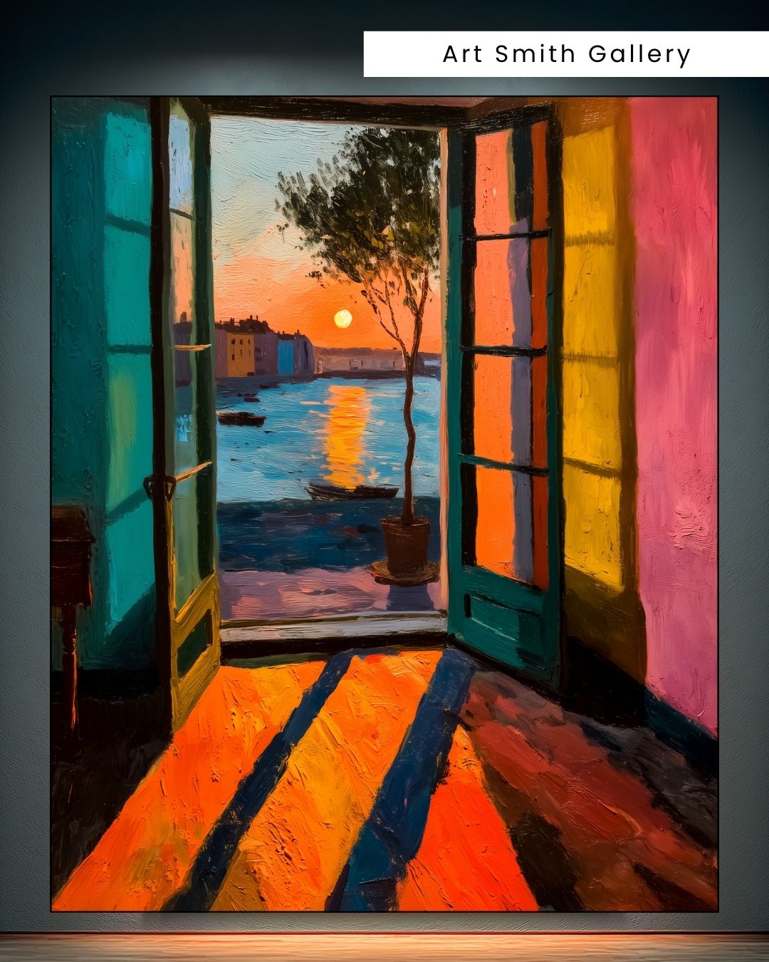 "Saffron Horizon" - Mediterranean Impasto Canvas Wall Art Print