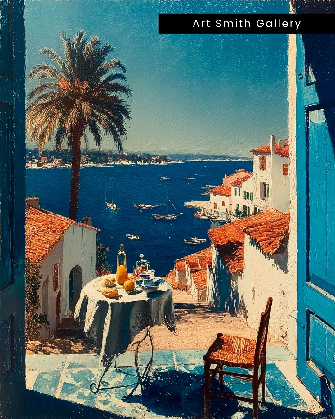 "Blue Solace" - Mediterranean Impasto Canvas Wall Art Print