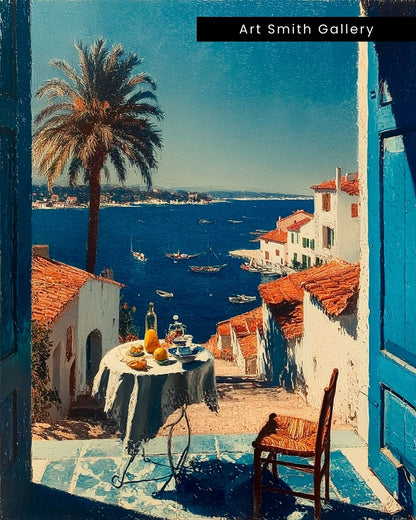 "Blue Solace" - Mediterranean Impasto Canvas Wall Art Print
