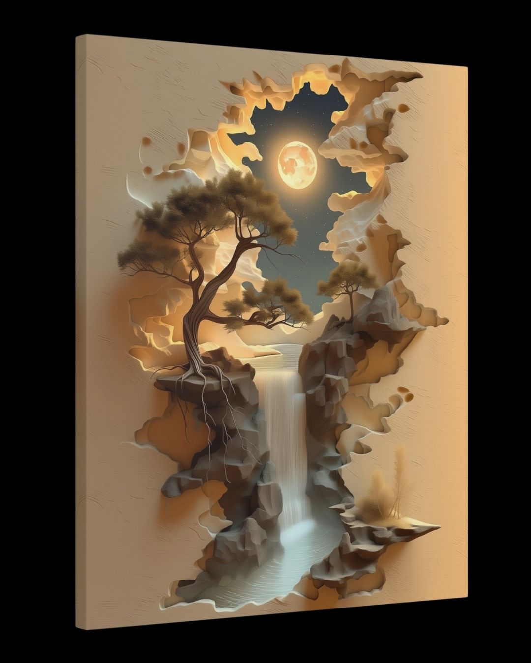 "Lunar Cascade" - Sculpted Textured Canvas Wall Art Print