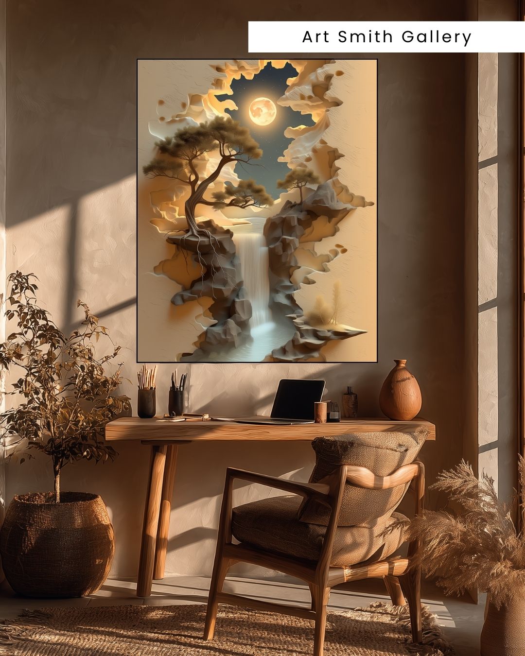 "Lunar Cascade" - Sculpted Textured Canvas Wall Art Print