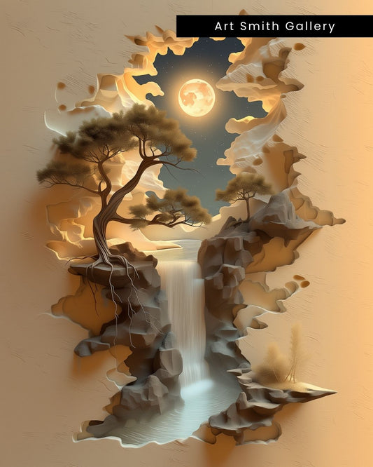 "Lunar Cascade" - Sculpted Textured Canvas Wall Art Print