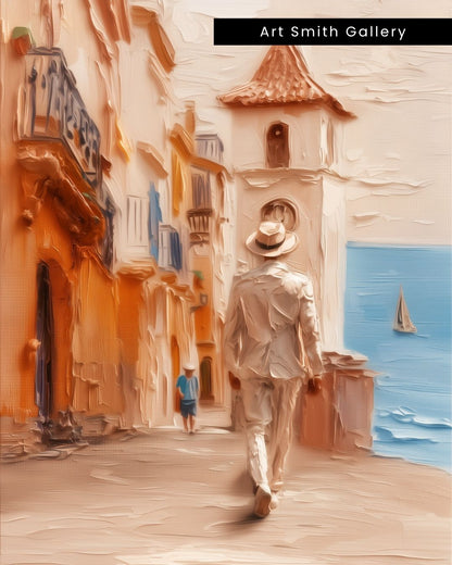"Sunlit Stroll" - Beige Impasto Canvas Wall Art Print