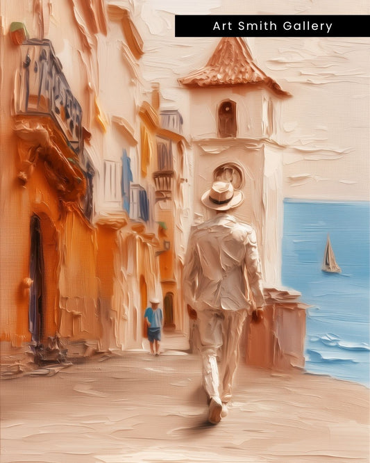 "Sunlit Stroll" - Beige Impasto Canvas Wall Art Print