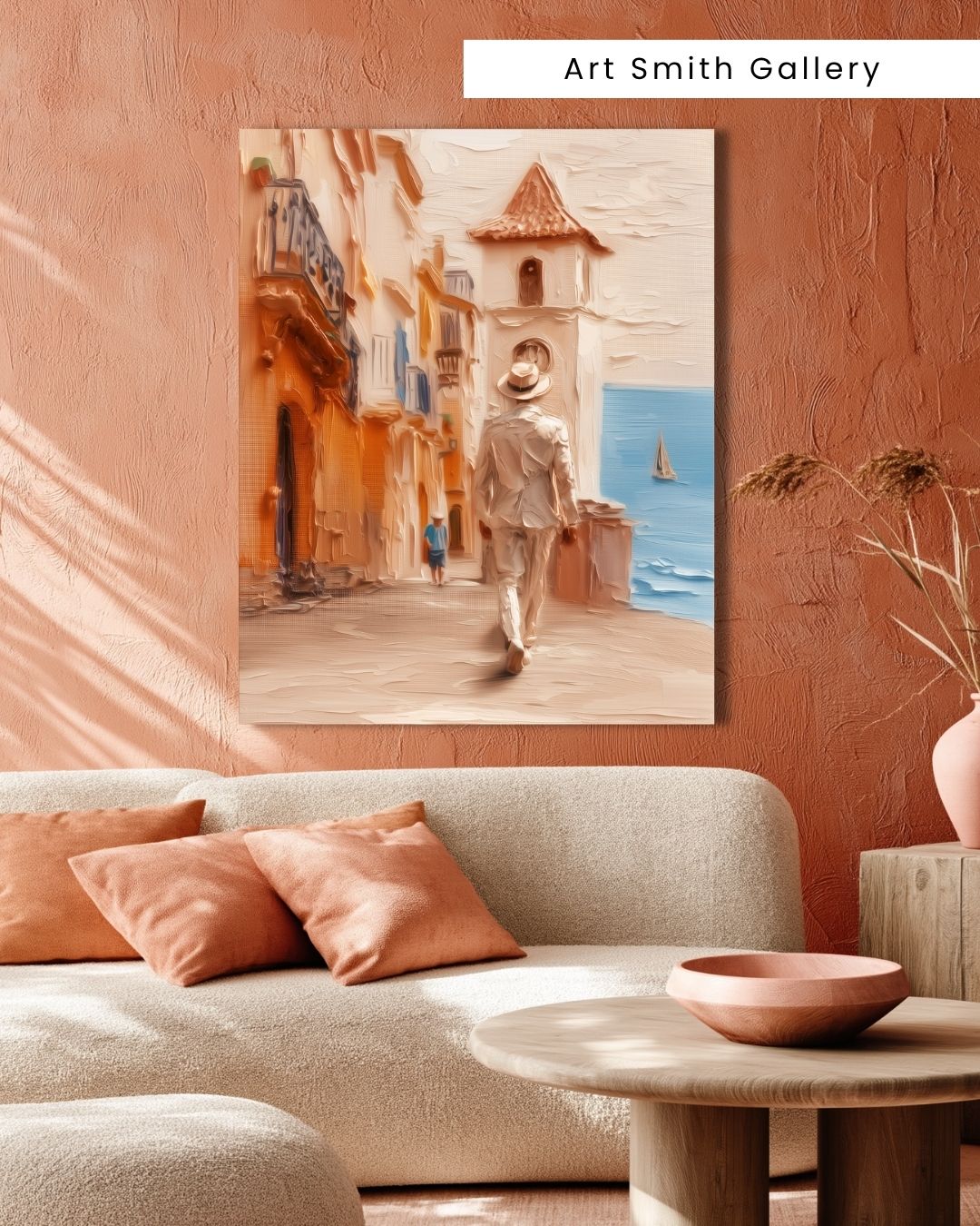 "Sunlit Stroll" - Beige Impasto Canvas Wall Art Print