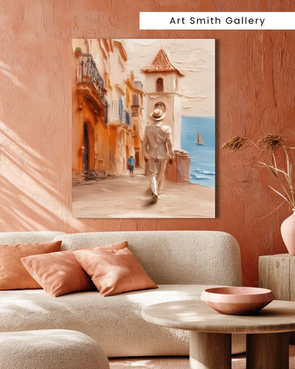 "Sunlit Stroll" - Beige Impasto Canvas Wall Art Print