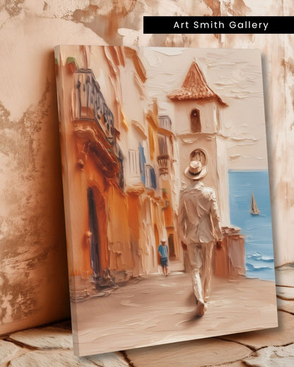 "Sunlit Stroll" - Beige Impasto Canvas Wall Art Print