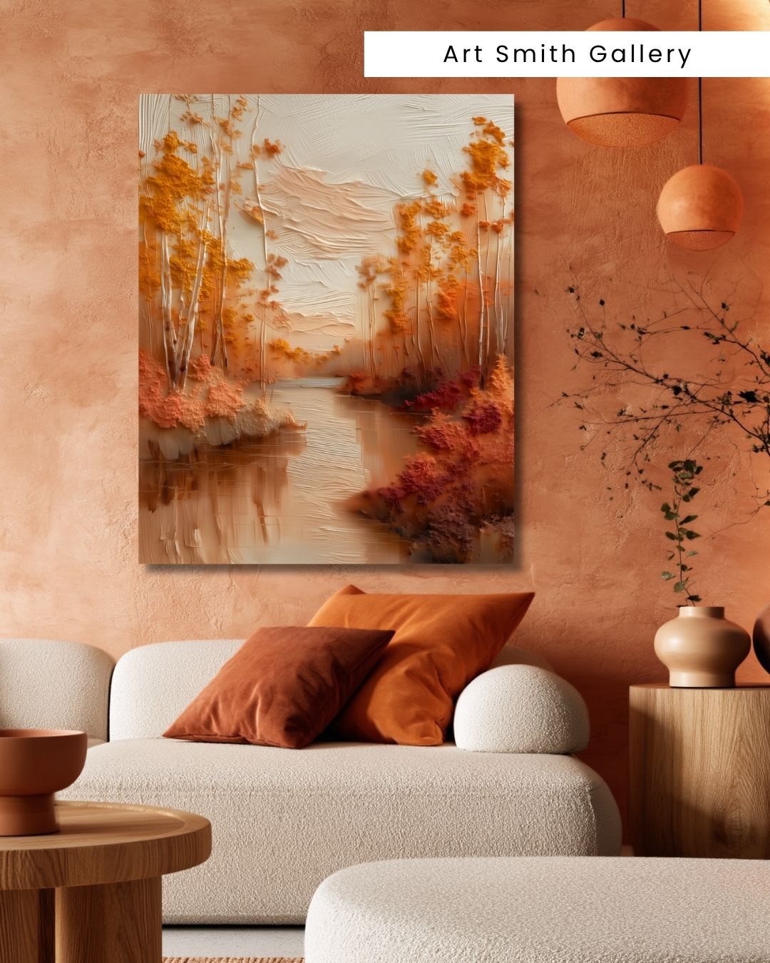 "Whispering Grove" - Beige Impasto Canvas Wall Art Print