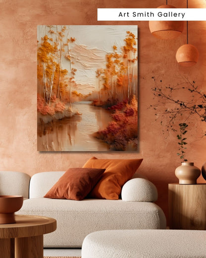 "Whispering Grove" - Beige Impasto Canvas Wall Art Print
