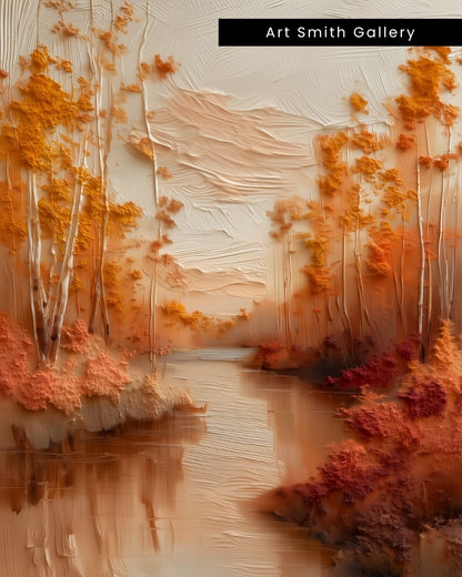"Whispering Grove" - Beige Impasto Canvas Wall Art Print