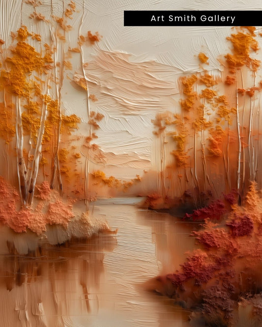 "Whispering Grove" - Beige Impasto Canvas Wall Art Print