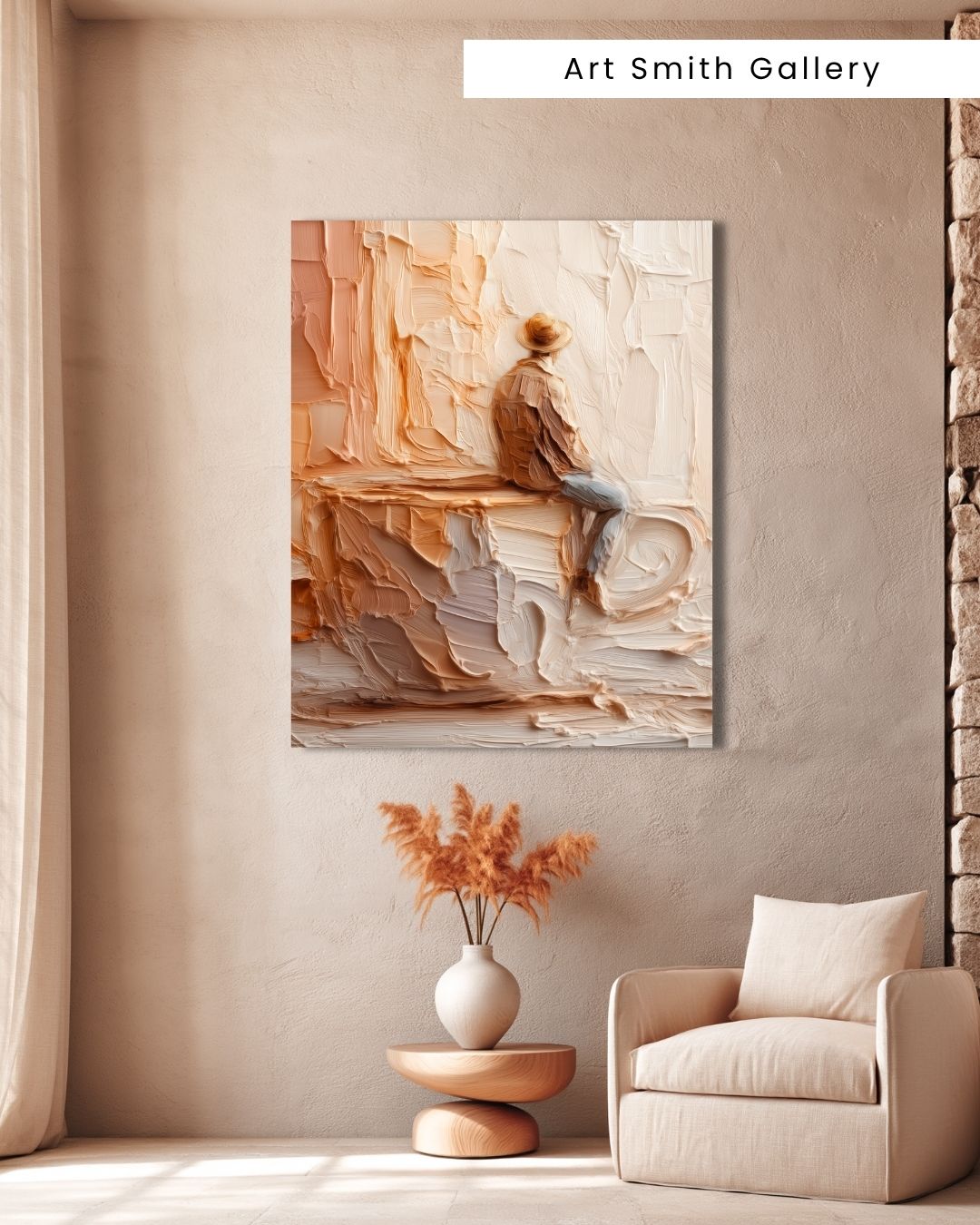 "Quiet Reverie" - Beige Impasto Canvas Wall Art Print