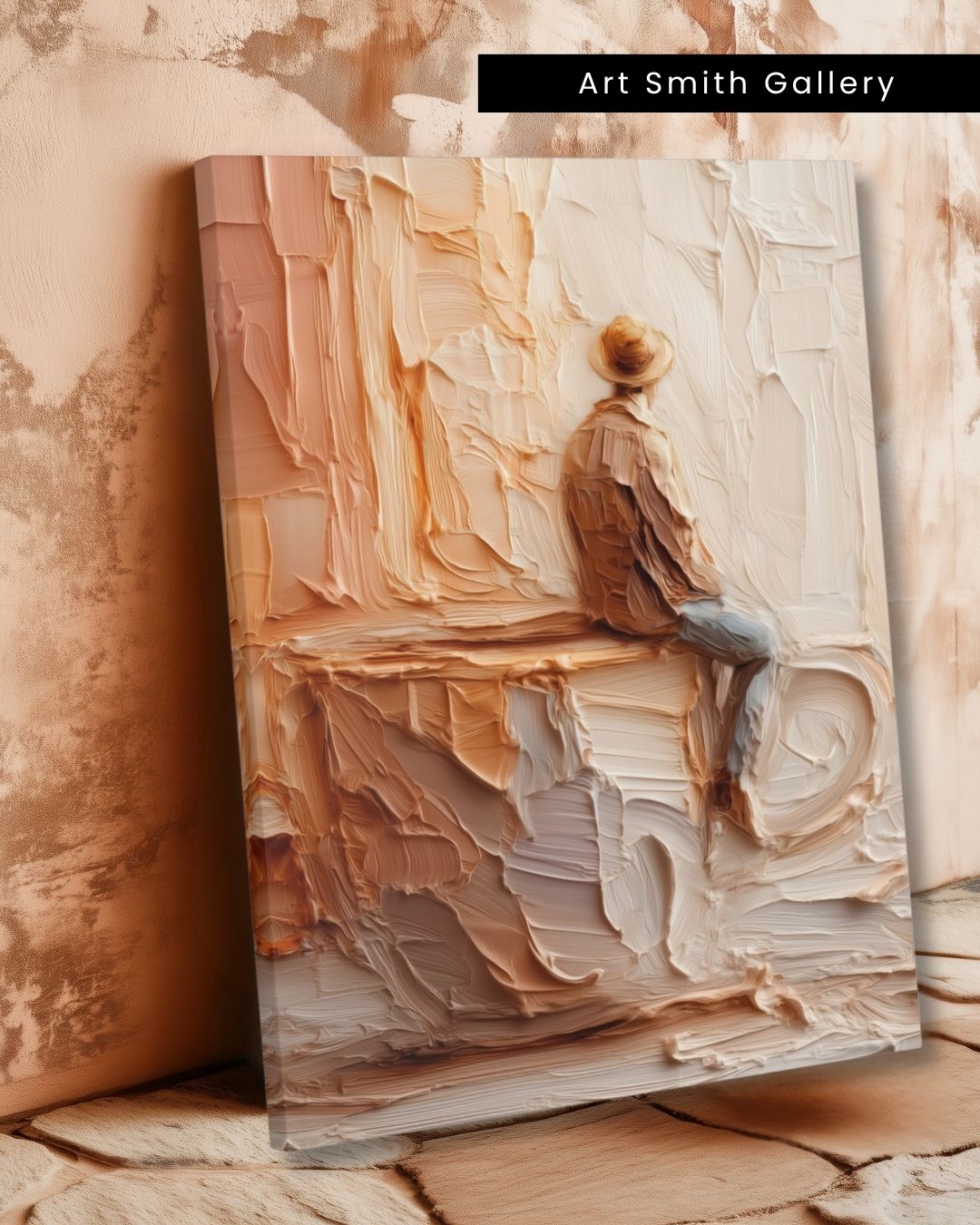 "Quiet Reverie" - Beige Impasto Canvas Wall Art Print