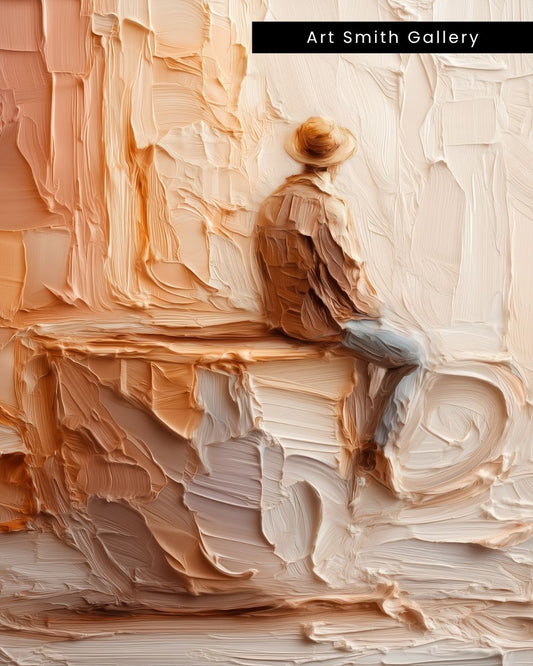 "Quiet Reverie" - Beige Impasto Canvas Wall Art Print