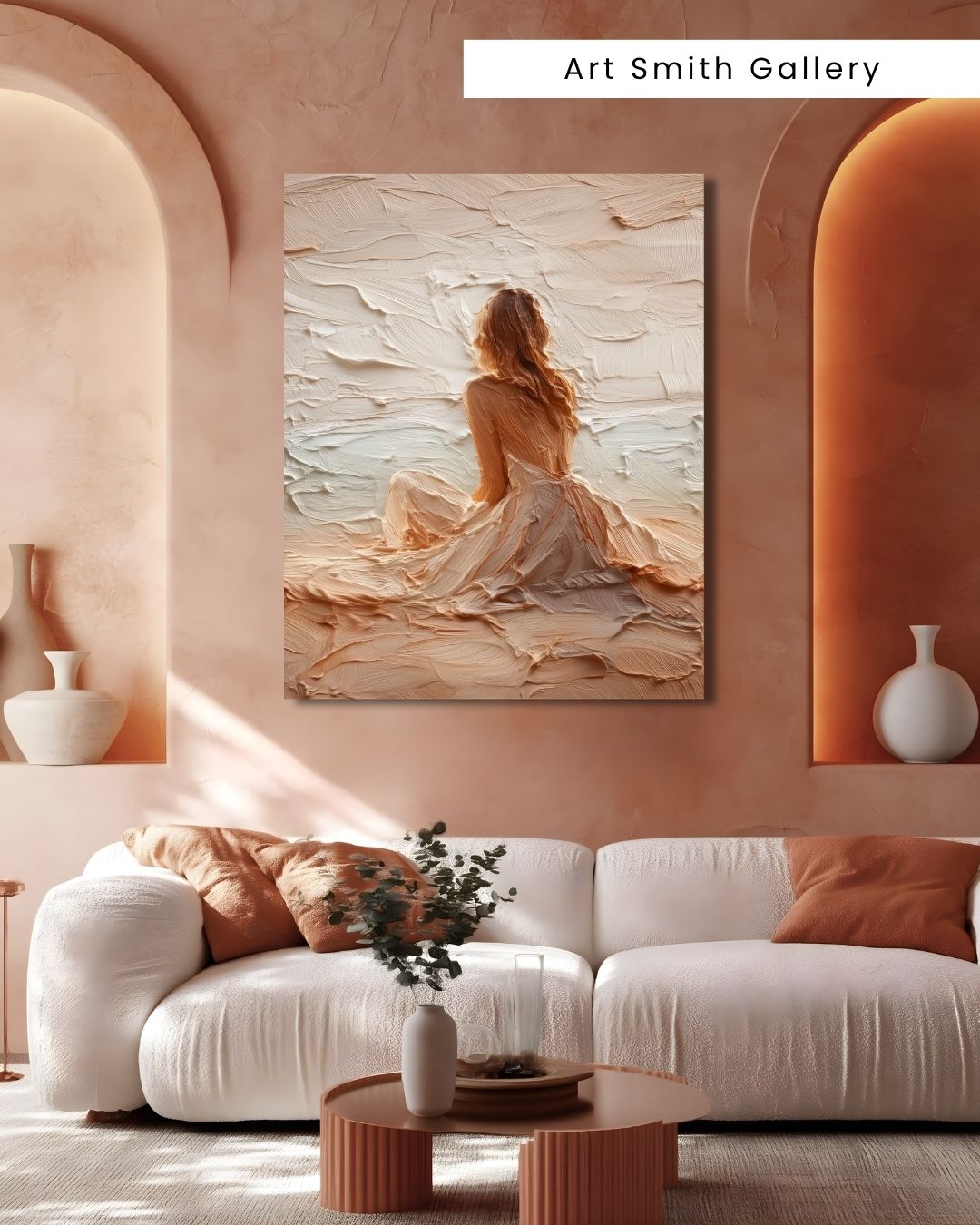 "Silent Escape" - Beige Impasto Canvas Wall Art Print