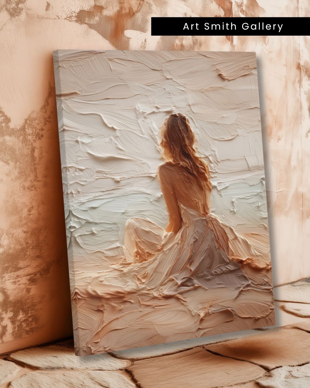 "Silent Escape" - Beige Impasto Canvas Wall Art Print
