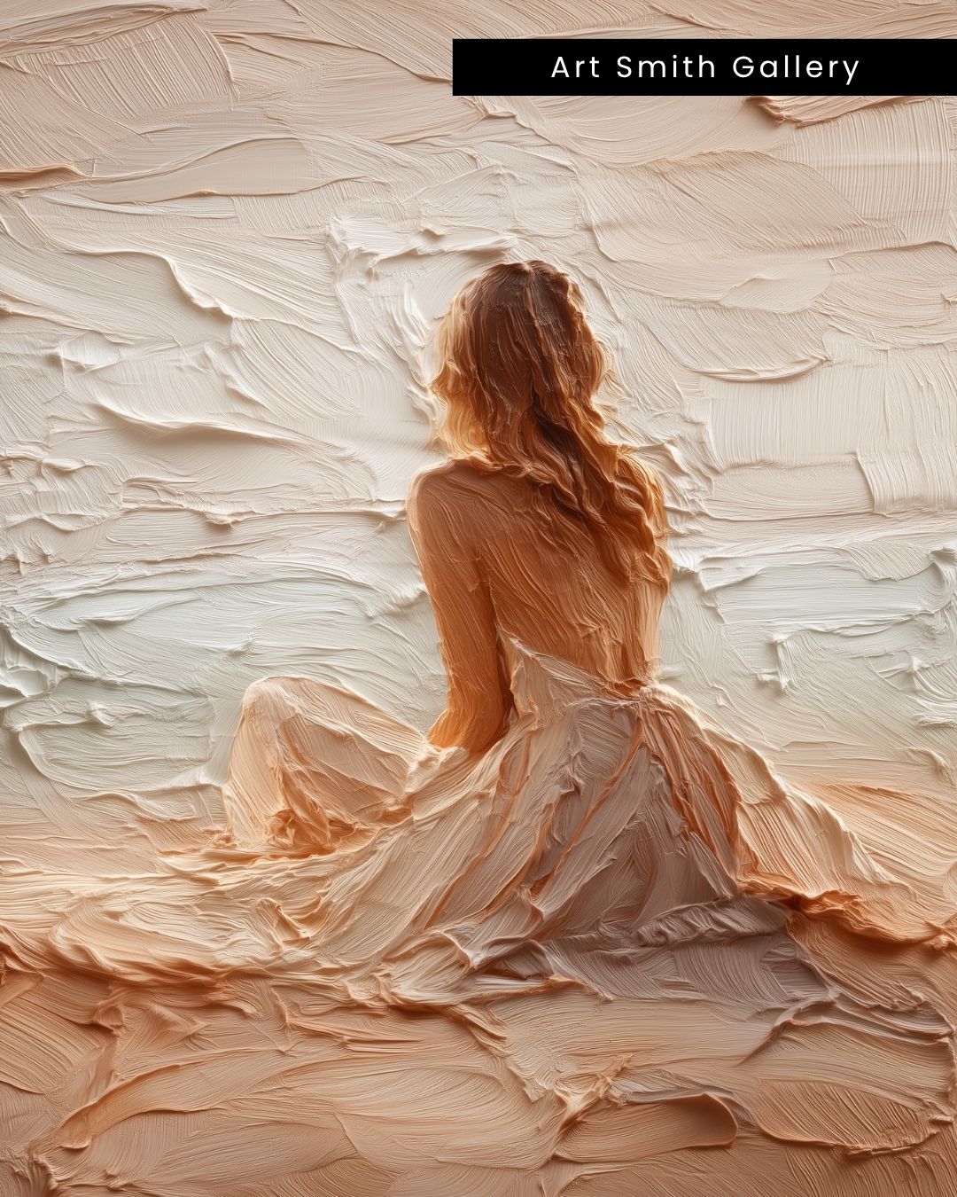 "Silent Escape" - Beige Impasto Canvas Wall Art Print