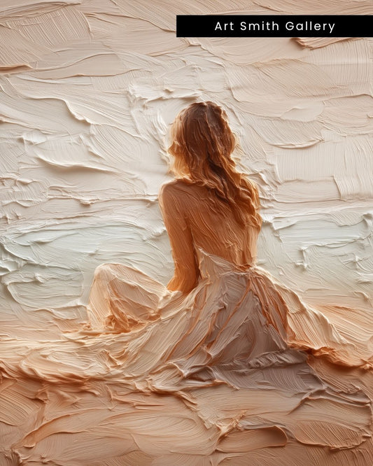 "Silent Escape" - Beige Impasto Canvas Wall Art Print