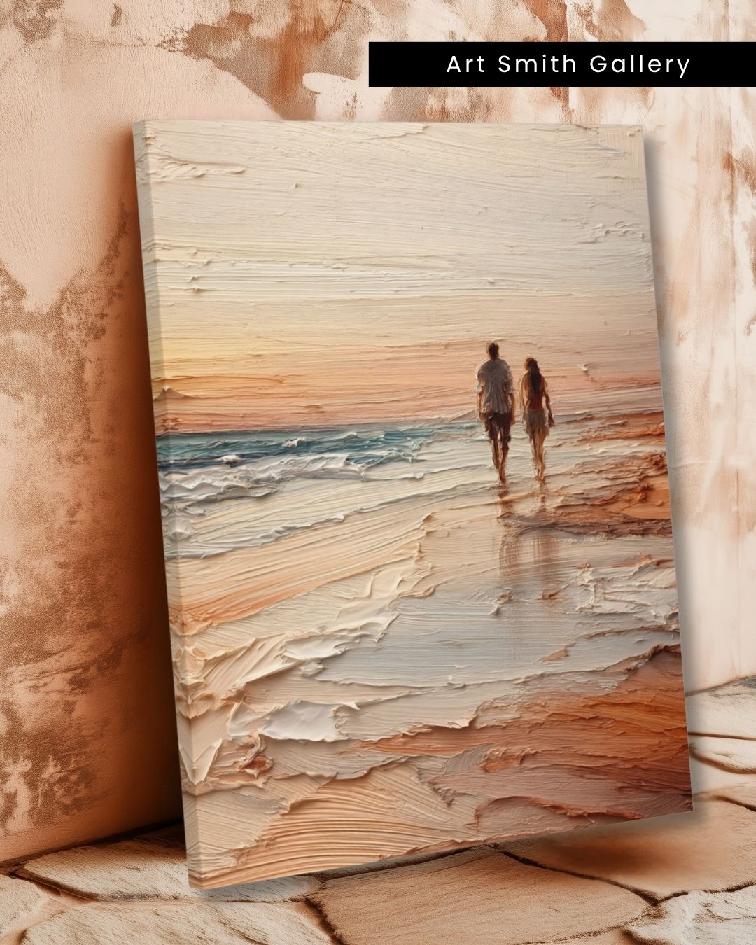 "Endless Stroll" - Beige Impasto Canvas Wall Art Print
