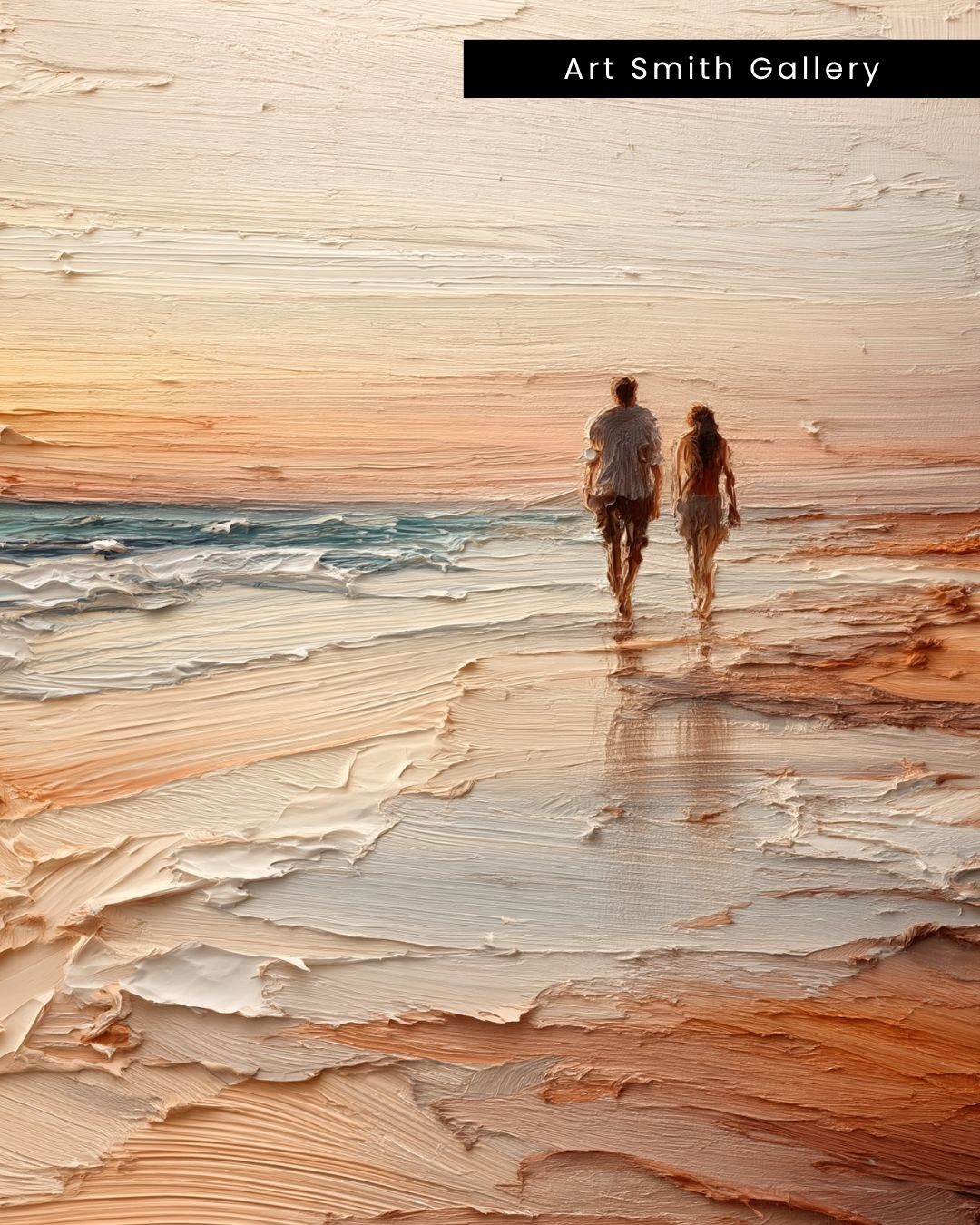 "Endless Stroll" - Beige Impasto Canvas Wall Art Print
