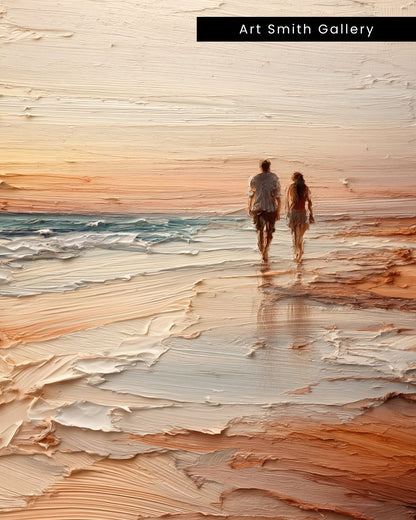 "Endless Stroll" - Beige Impasto Canvas Wall Art Print
