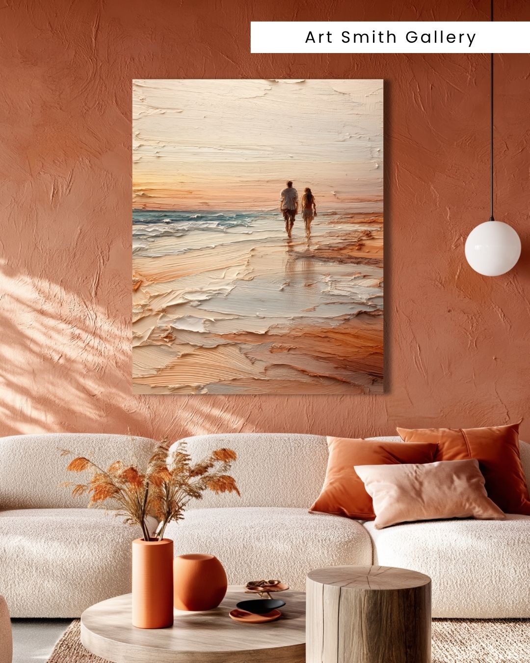 "Endless Stroll" - Beige Impasto Canvas Wall Art Print