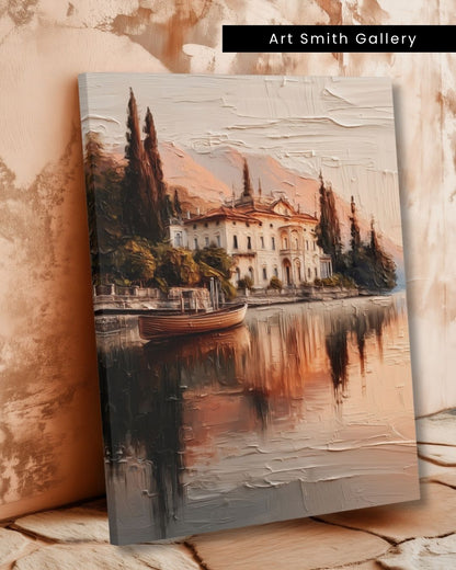 "Serene Reflections" - Beige Impasto Canvas Wall Art Print