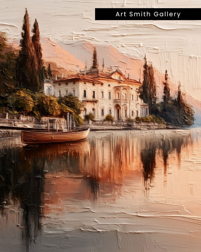 "Serene Reflections" - Beige Impasto Canvas Wall Art Print