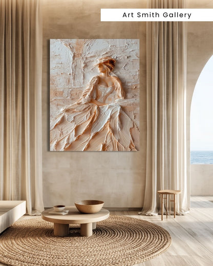 "Timeless Grace" - Beige Impasto Canvas Wall Art Print