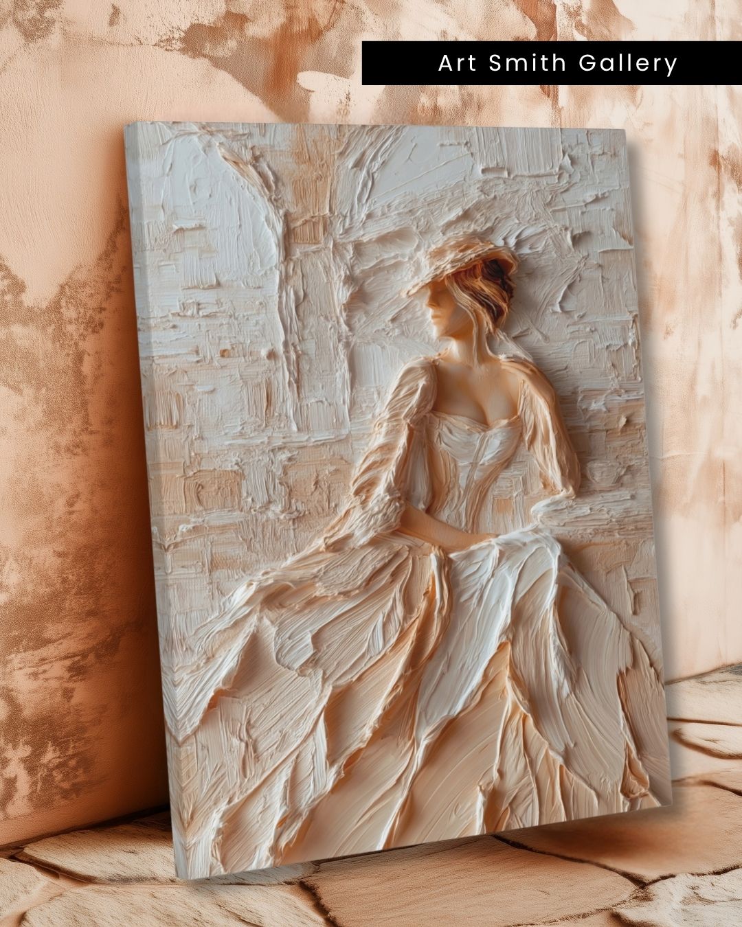 "Timeless Grace" - Beige Impasto Canvas Wall Art Print