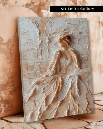 "Timeless Grace" - Beige Impasto Canvas Wall Art Print