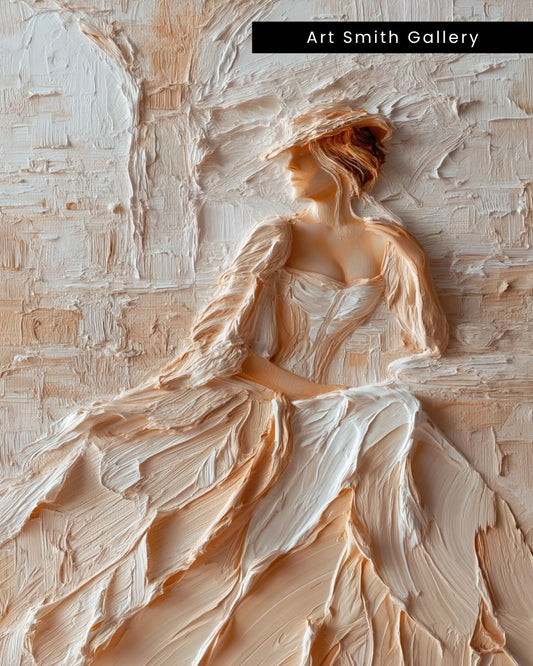 "Timeless Grace" - Beige Impasto Canvas Wall Art Print