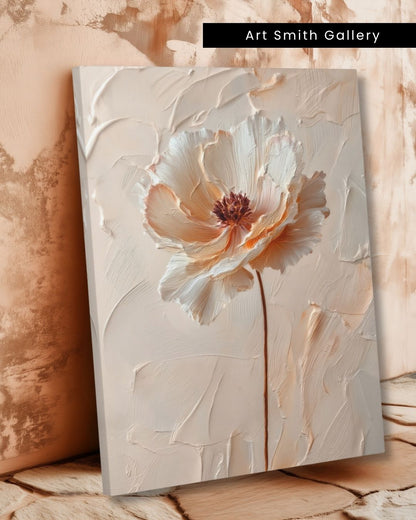 "Blush Bloom" - Beige Impasto Canvas Wall Art Print