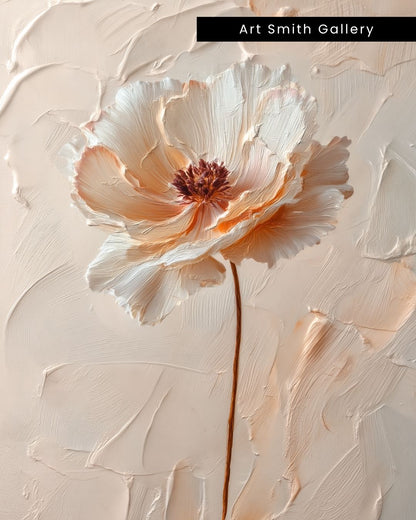 "Blush Bloom" - Beige Impasto Canvas Wall Art Print