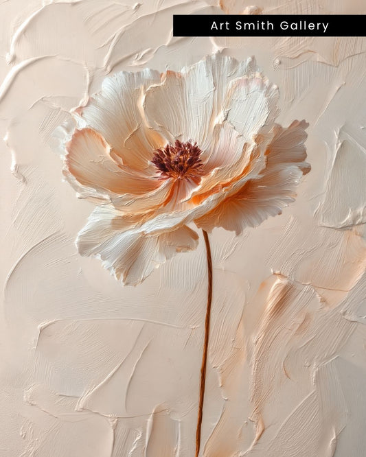 "Blush Bloom" - Beige Impasto Canvas Wall Art Print
