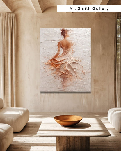 "Delicate Whirl" - Beige Impasto Canvas Wall Art Print