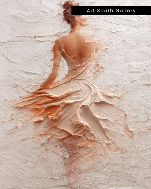 "Delicate Whirl" - Beige Impasto Canvas Wall Art Print