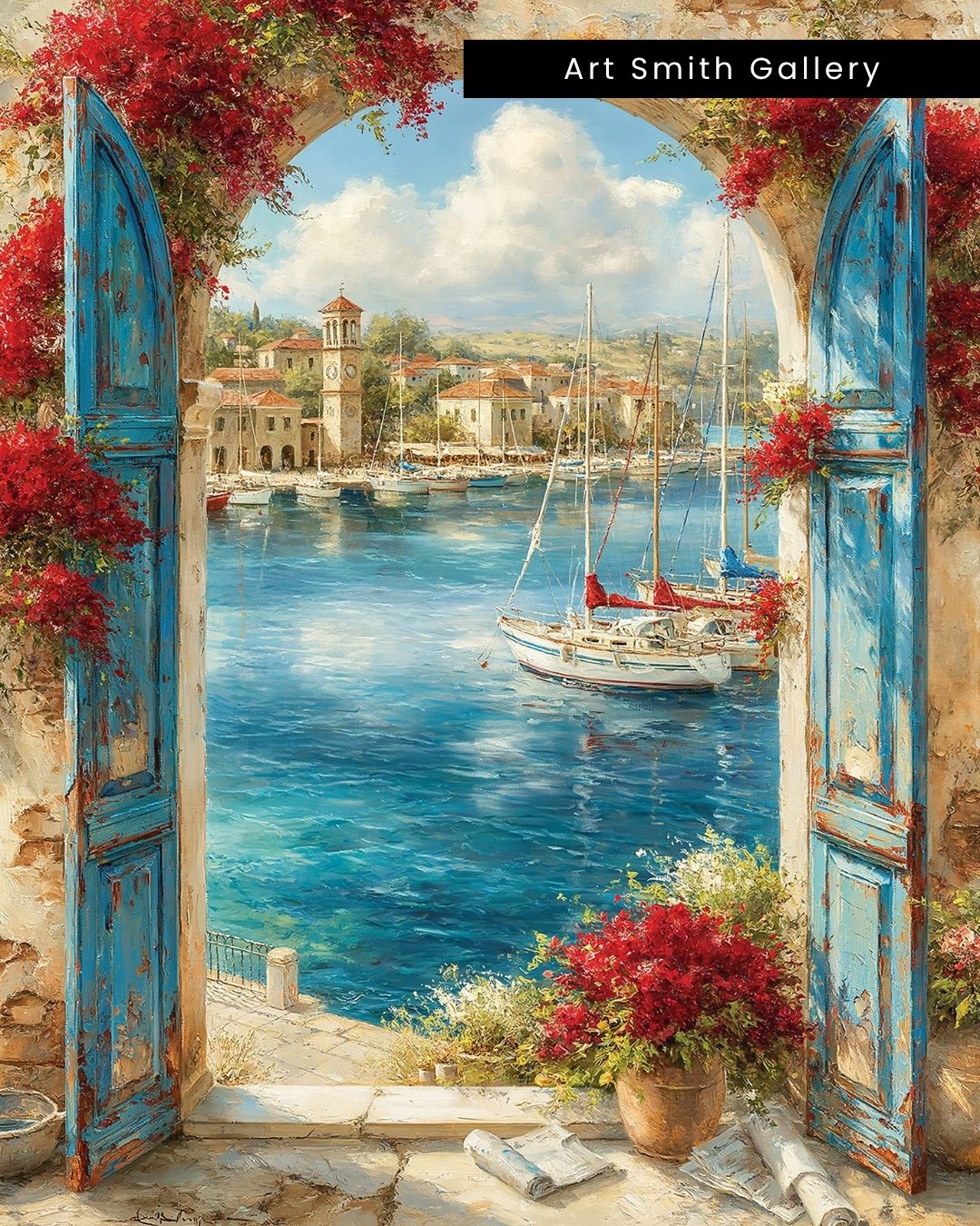 "Archway to Azure" - Mediterranean Fine Art Canvas Wall Art Print