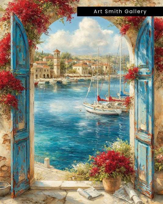 "Archway to Azure" - Mediterranean Fine Art Canvas Wall Art Print