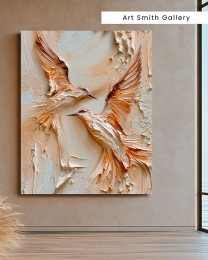 "Sky Gossip Society" - Beige Impasto Canvas Wall Art Print