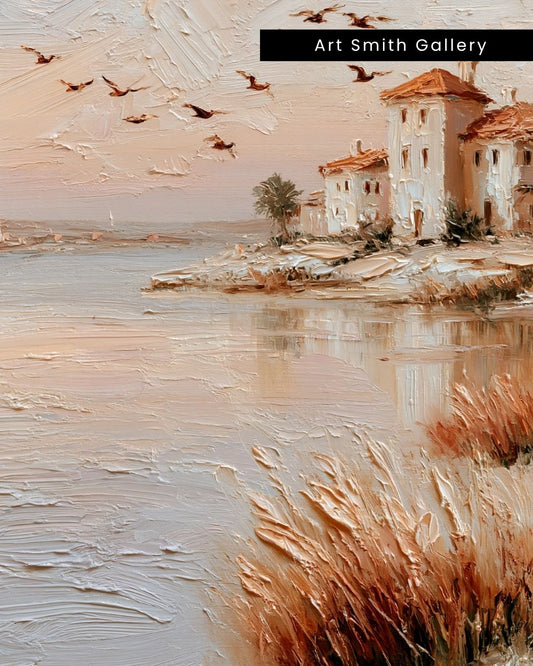 "Postcard Mirage" - Beige Impasto Canvas Wall Art Print