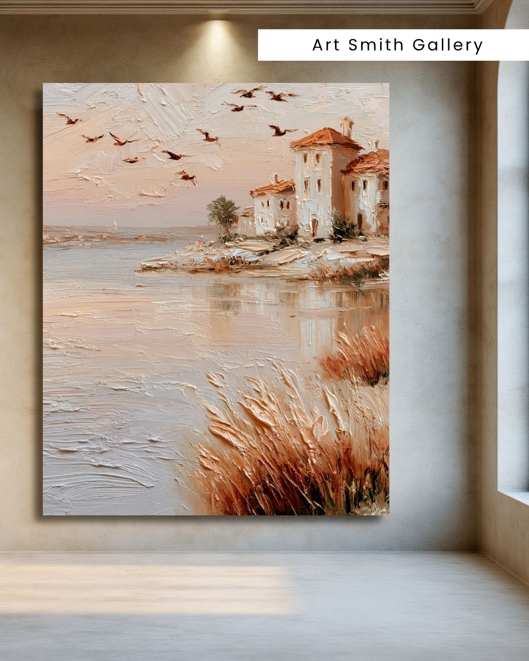 "Postcard Mirage" - Beige Impasto Canvas Wall Art Print