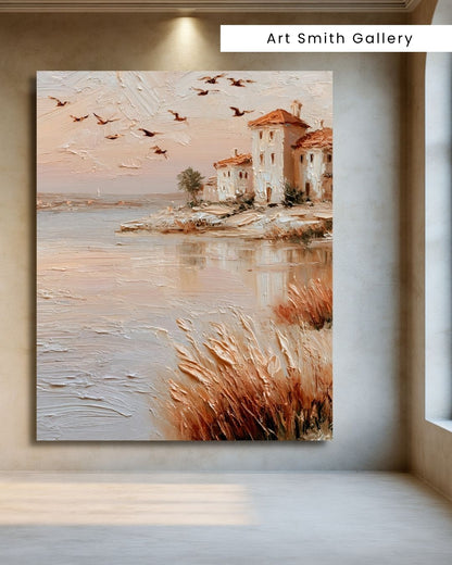 "Postcard Mirage" - Beige Impasto Canvas Wall Art Print