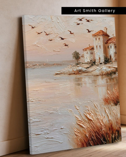 "Postcard Mirage" - Beige Impasto Canvas Wall Art Print