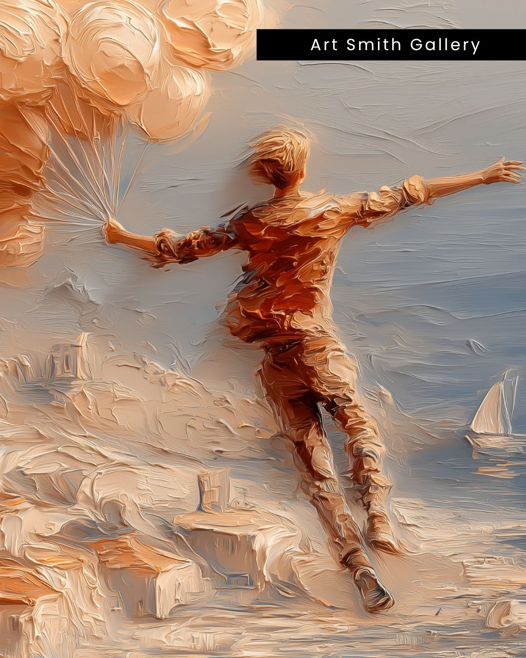 "Float State" - Beige Impasto Canvas Wall Art Print
