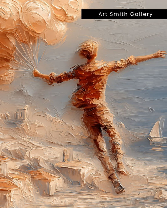 "Float State" - Beige Impasto Canvas Wall Art Print