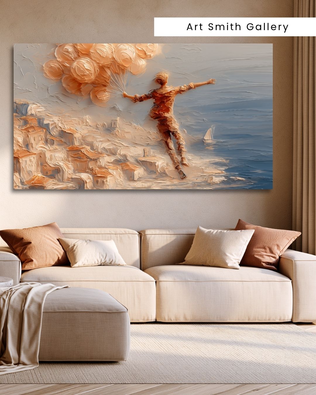 "Float State" - Beige Impasto Canvas Wall Art Print
