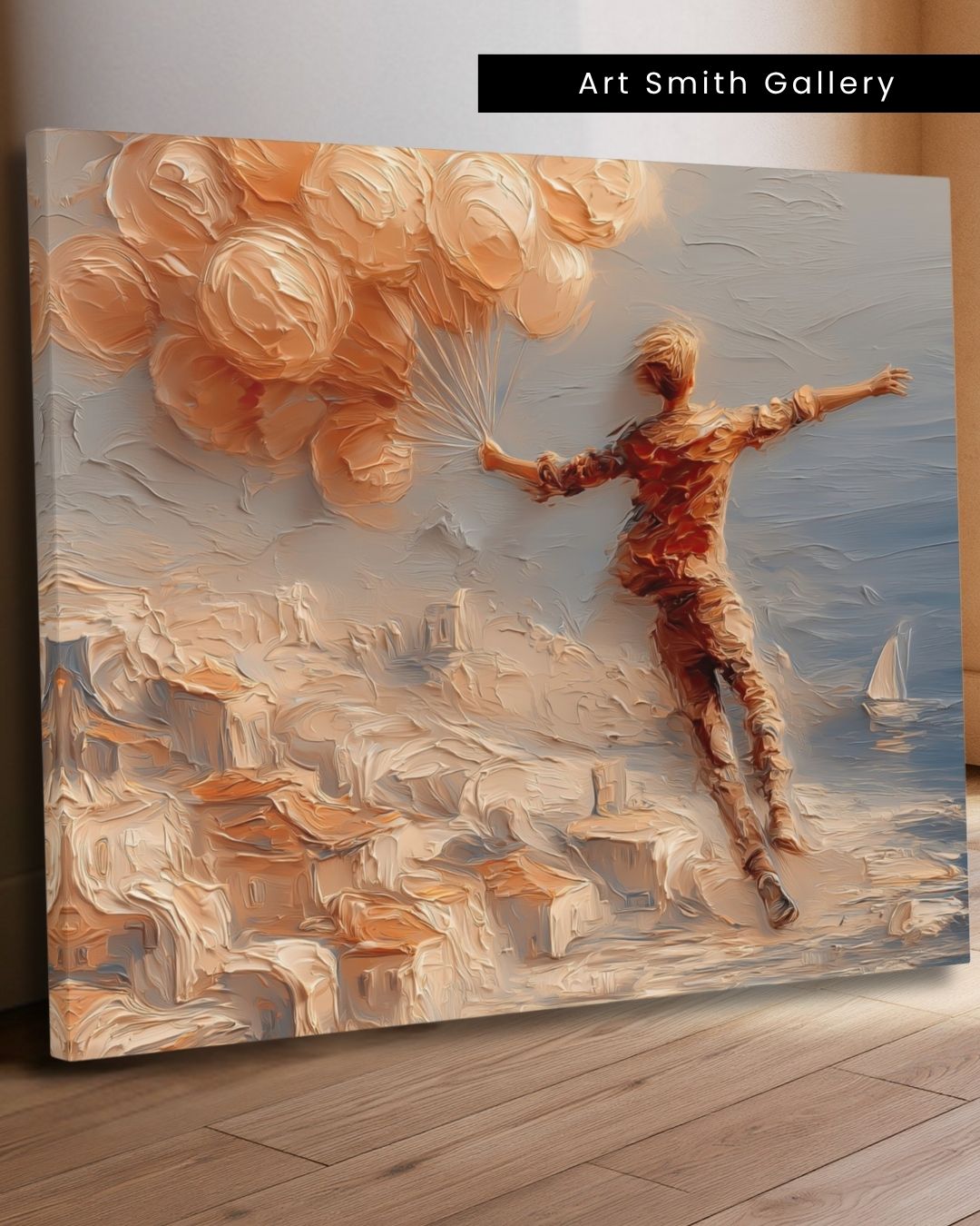 "Float State" - Beige Impasto Canvas Wall Art Print